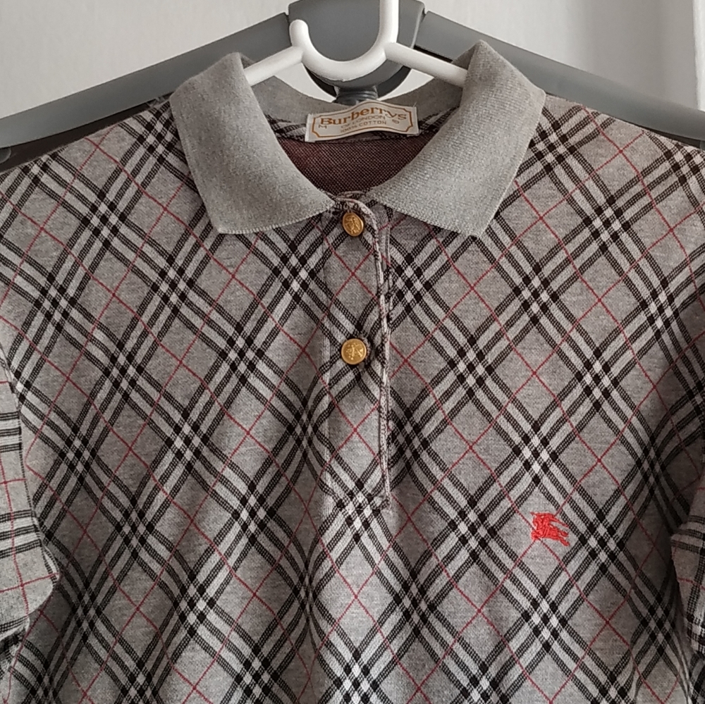 Authentic Burberry Plaid Polo Shirt with gold Burberry button's - Picture 10 of 10
